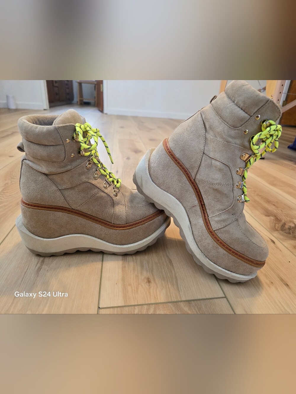 Free People Suede Platform Ankle Boots with Neon Laces - Size 7